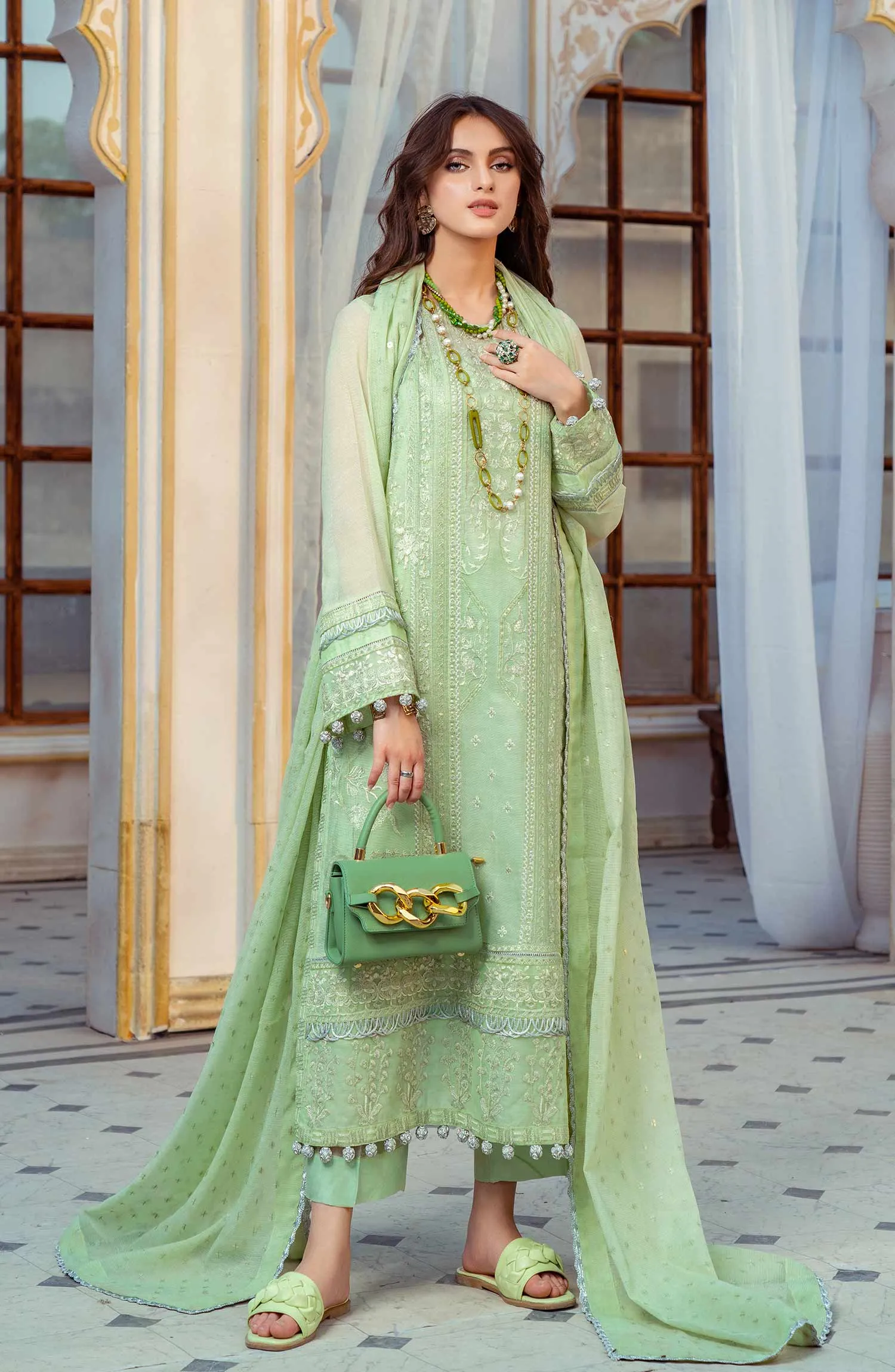 Cotton Net Salwar Kameez Pakistani Embroidered Dress