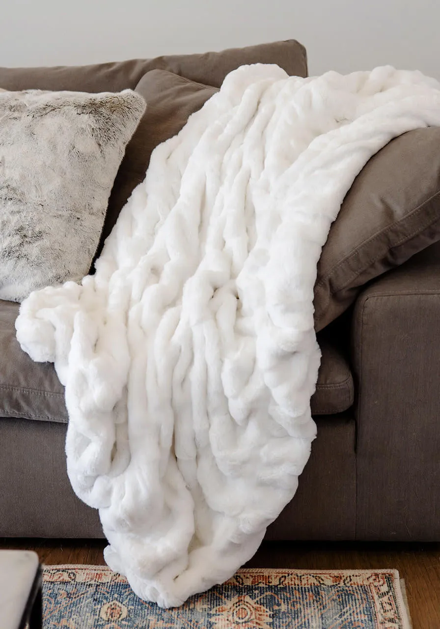 Couture Collection Snow Mink Faux Fur Throws - 60"x72"