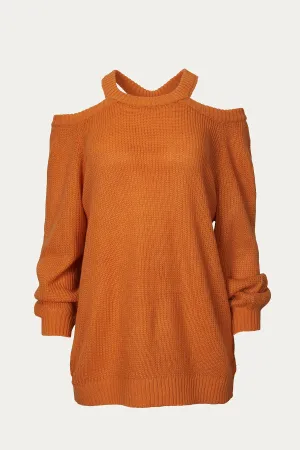 CROSS-BACK COLD-SHOULDER SWEATER