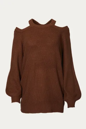 CROSS-BACK COLD-SHOULDER SWEATER
