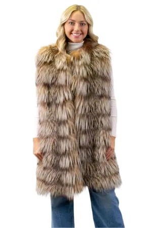 Crystal Fox Fur Vest with Leather Inserts