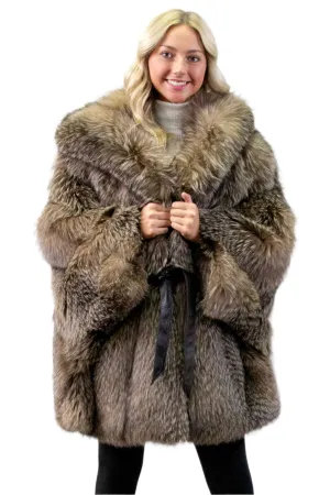 Dark Crystal Fox Fur Cape with Hood & Leather Belt