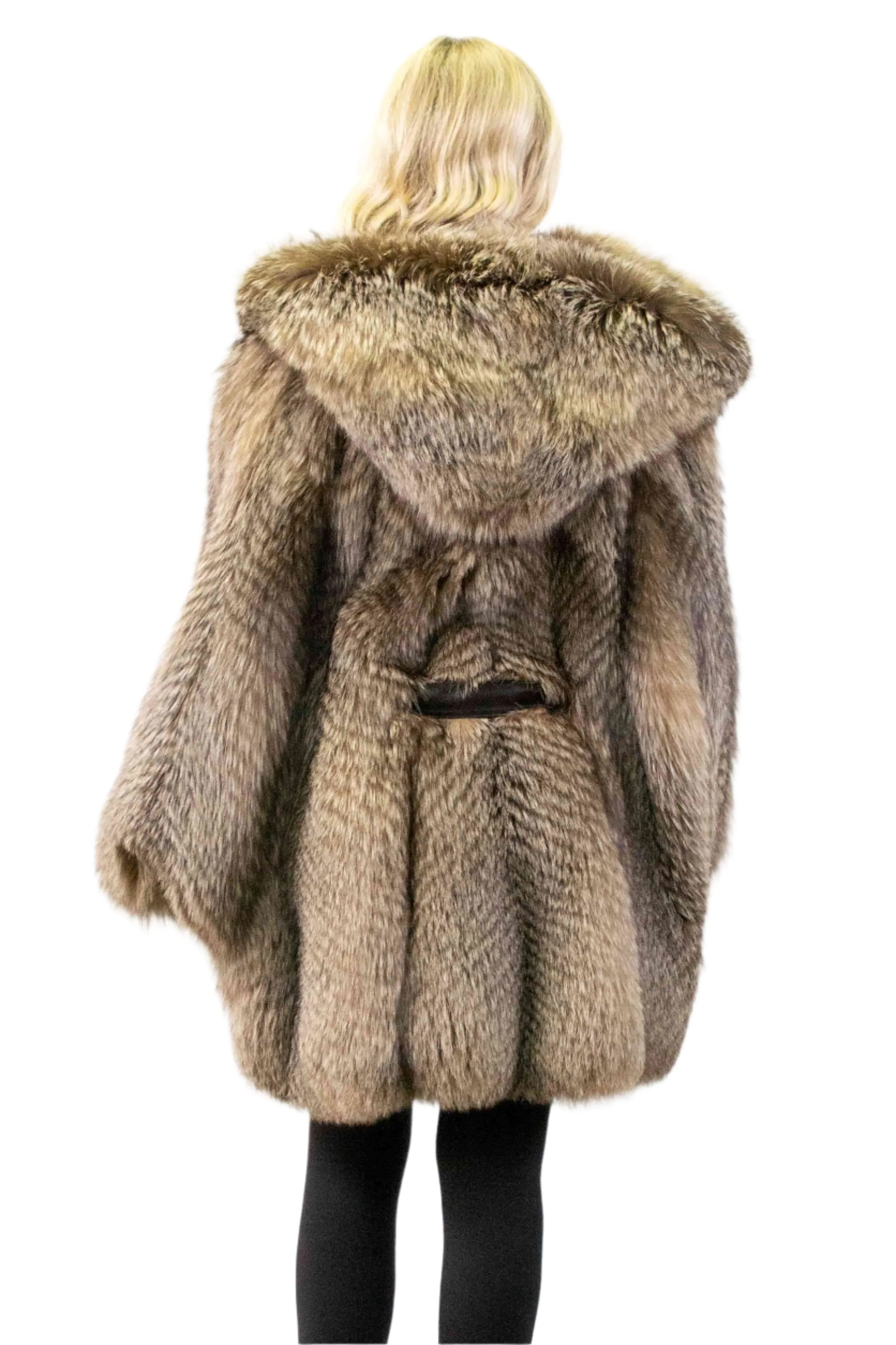 Dark Crystal Fox Fur Cape with Hood & Leather Belt