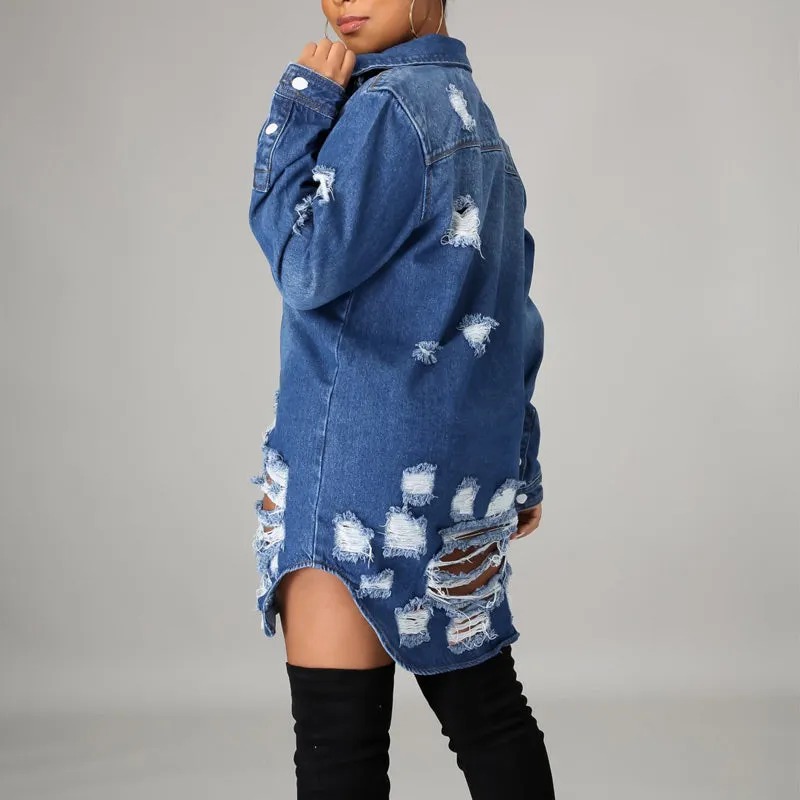 Denim Cutout Button Pocket Design Coat