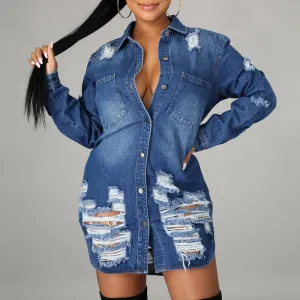 Denim Cutout Button Pocket Design Coat