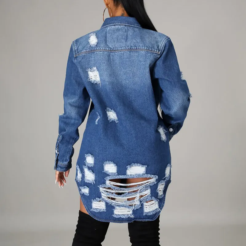 Denim Cutout Button Pocket Design Coat