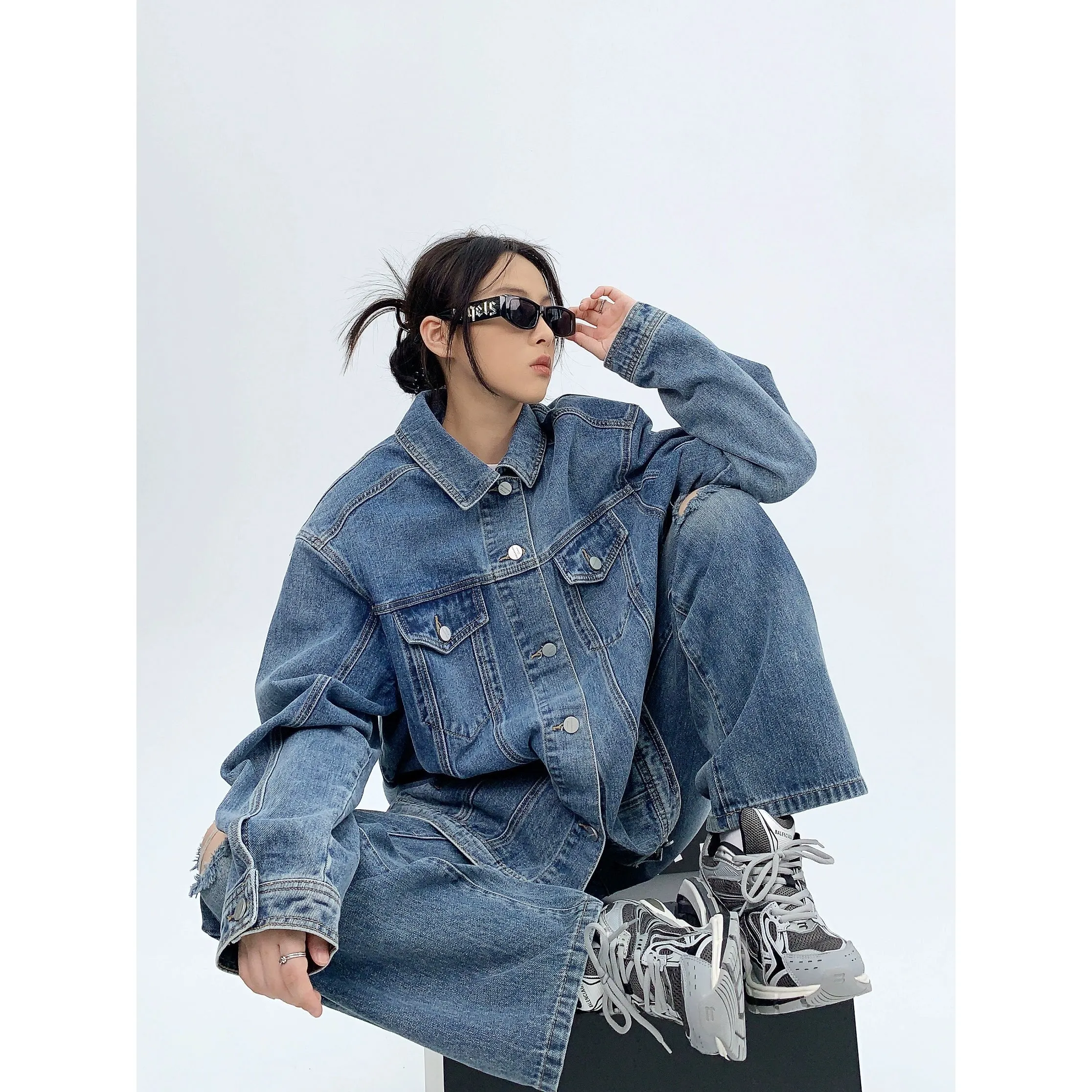 Denim Logo Embroidered Jacket