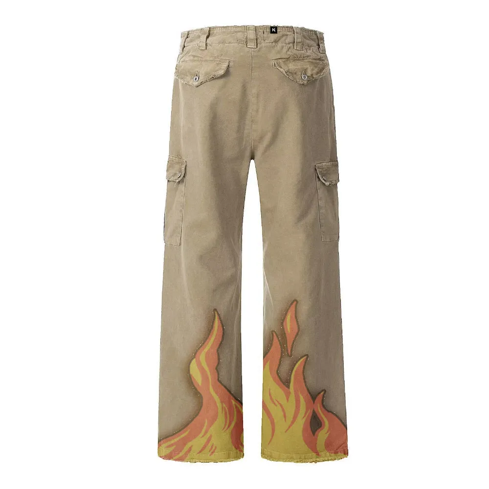 DF Burning Flame Print Jeans
