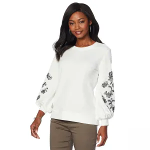 DG2 by Diane Gilman Women's Sequin Embellished Lantern Sleeve Sweatshirt
