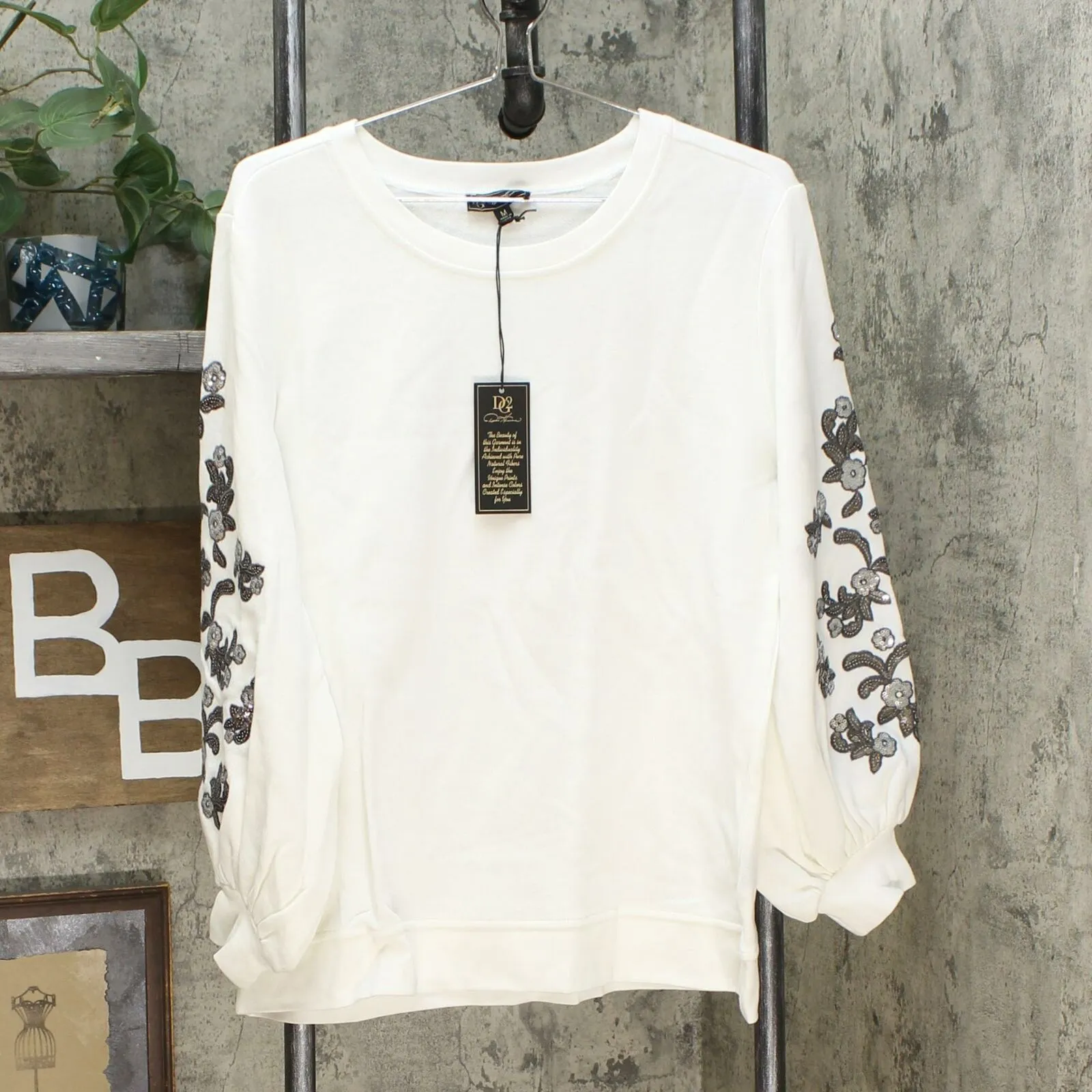 DG2 by Diane Gilman Women's Sequin Embellished Lantern Sleeve Sweatshirt