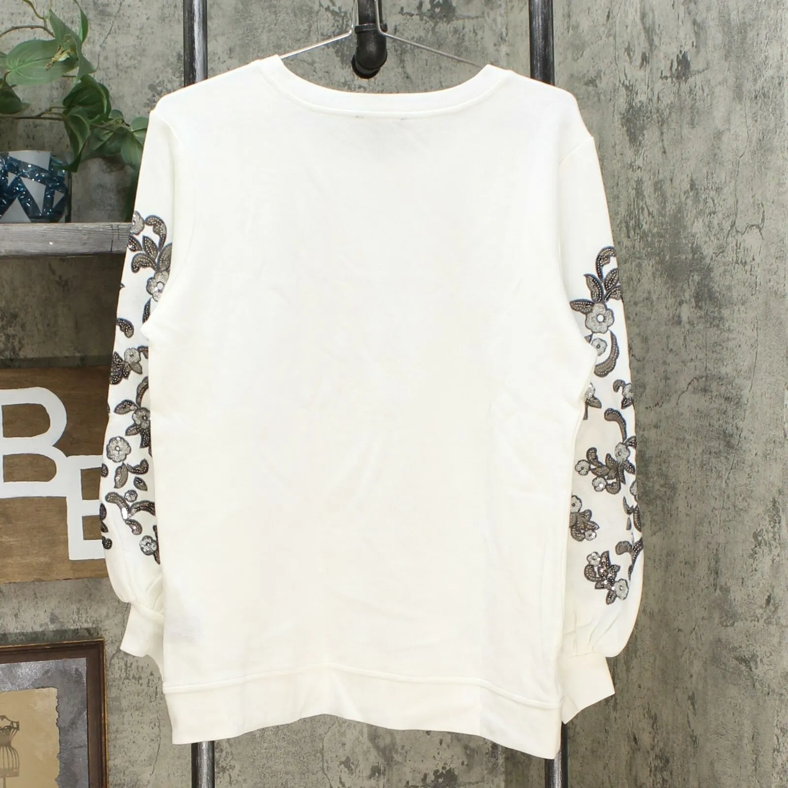 DG2 by Diane Gilman Women's Sequin Embellished Lantern Sleeve Sweatshirt