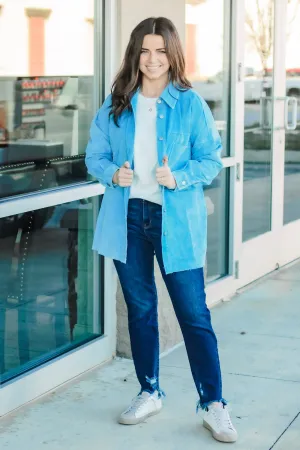 Don't Hesitate Vintage Washed Cord Shacket in Sky Blue