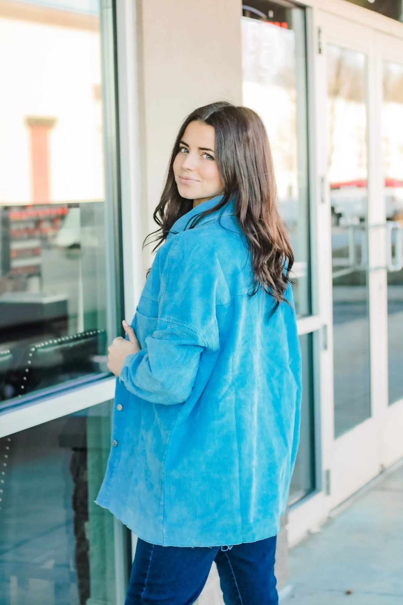 Don't Hesitate Vintage Washed Cord Shacket in Sky Blue