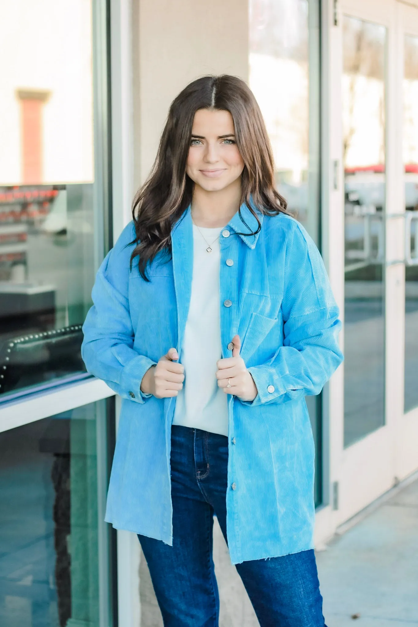 Don't Hesitate Vintage Washed Cord Shacket in Sky Blue