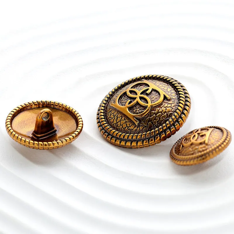 Double Circle Vintage Gold Metal Button for Woolen Coats 10pcs