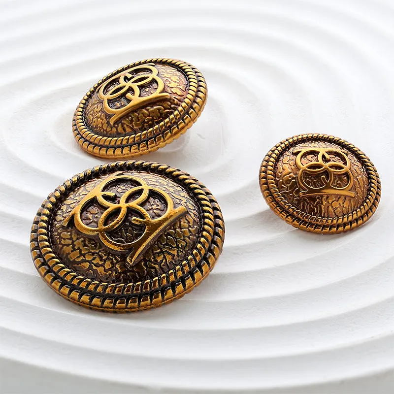 Double Circle Vintage Gold Metal Button for Woolen Coats 10pcs