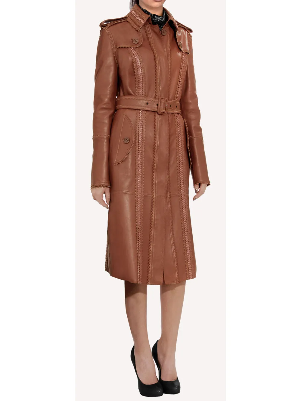Double-Faced Peppy Leather Trench Coat for Women