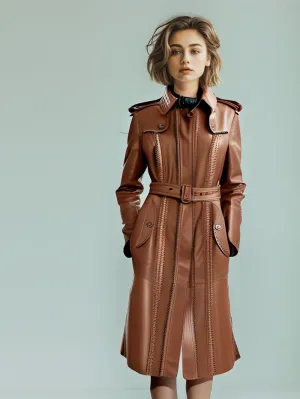Double-Faced Peppy Leather Trench Coat for Women