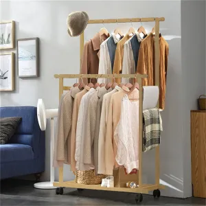 Double Rail Heavy Strong Rolling Clothes Rack With Trousers Rack Bottom Shelf