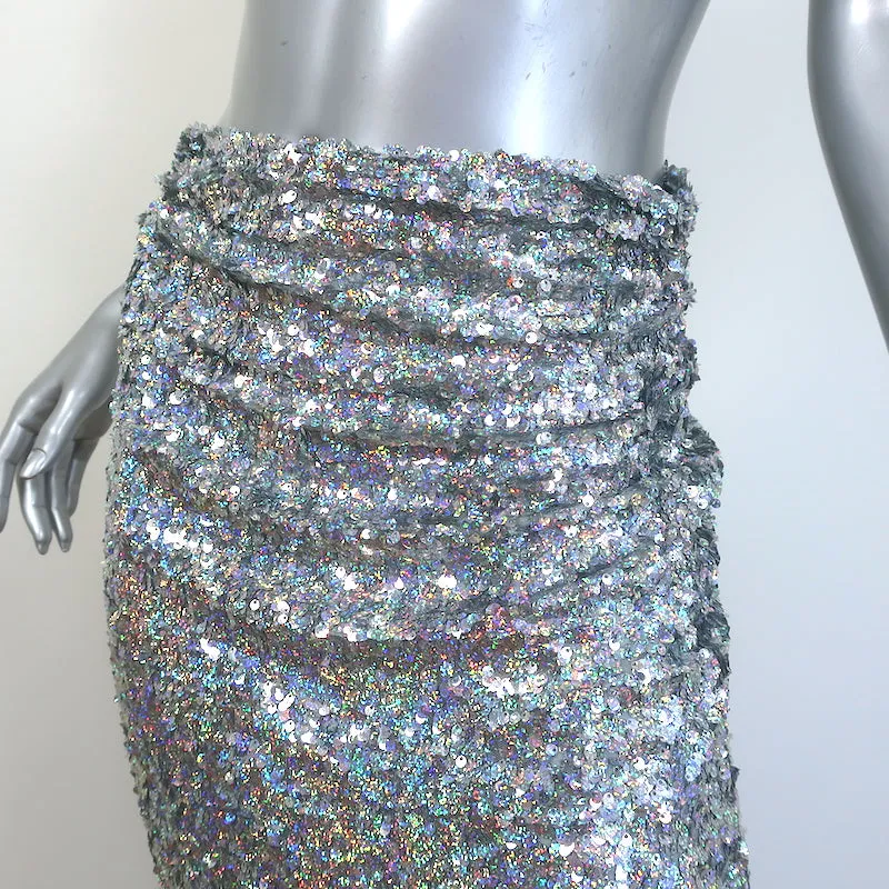 Dries Van Noten Stan Sequined Midi Skirt Silver Size 36