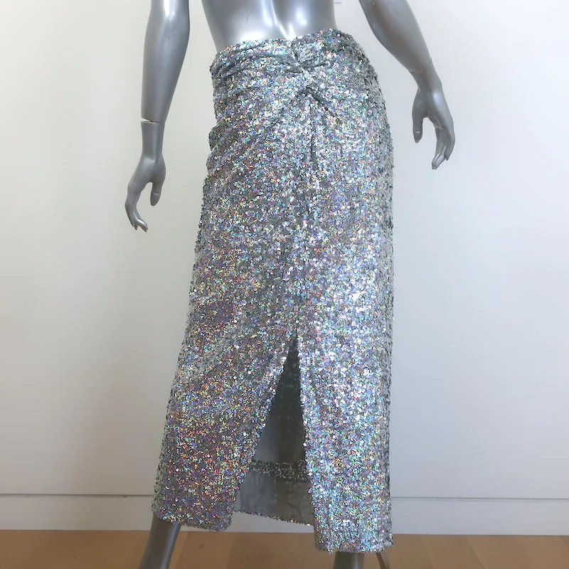 Dries Van Noten Stan Sequined Midi Skirt Silver Size 36