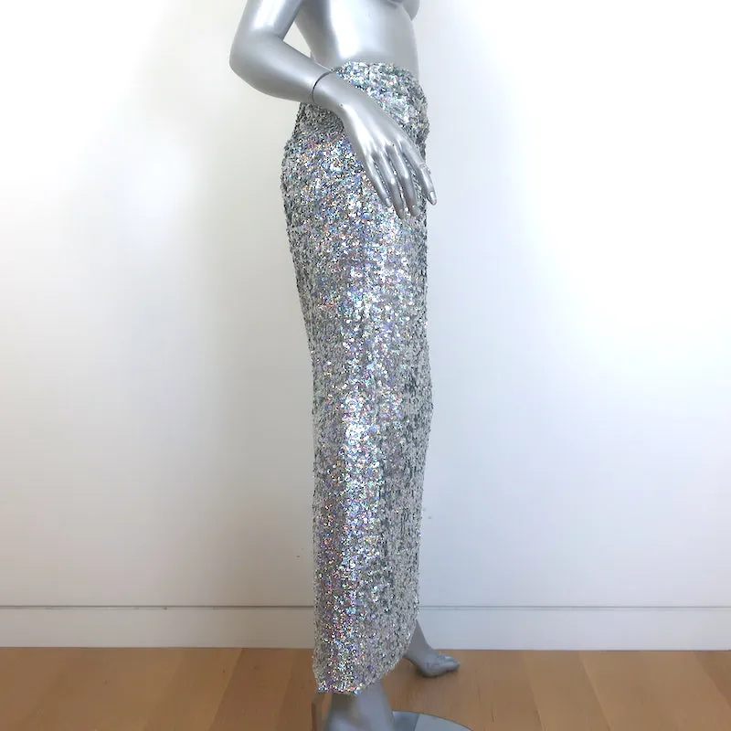 Dries Van Noten Stan Sequined Midi Skirt Silver Size 36