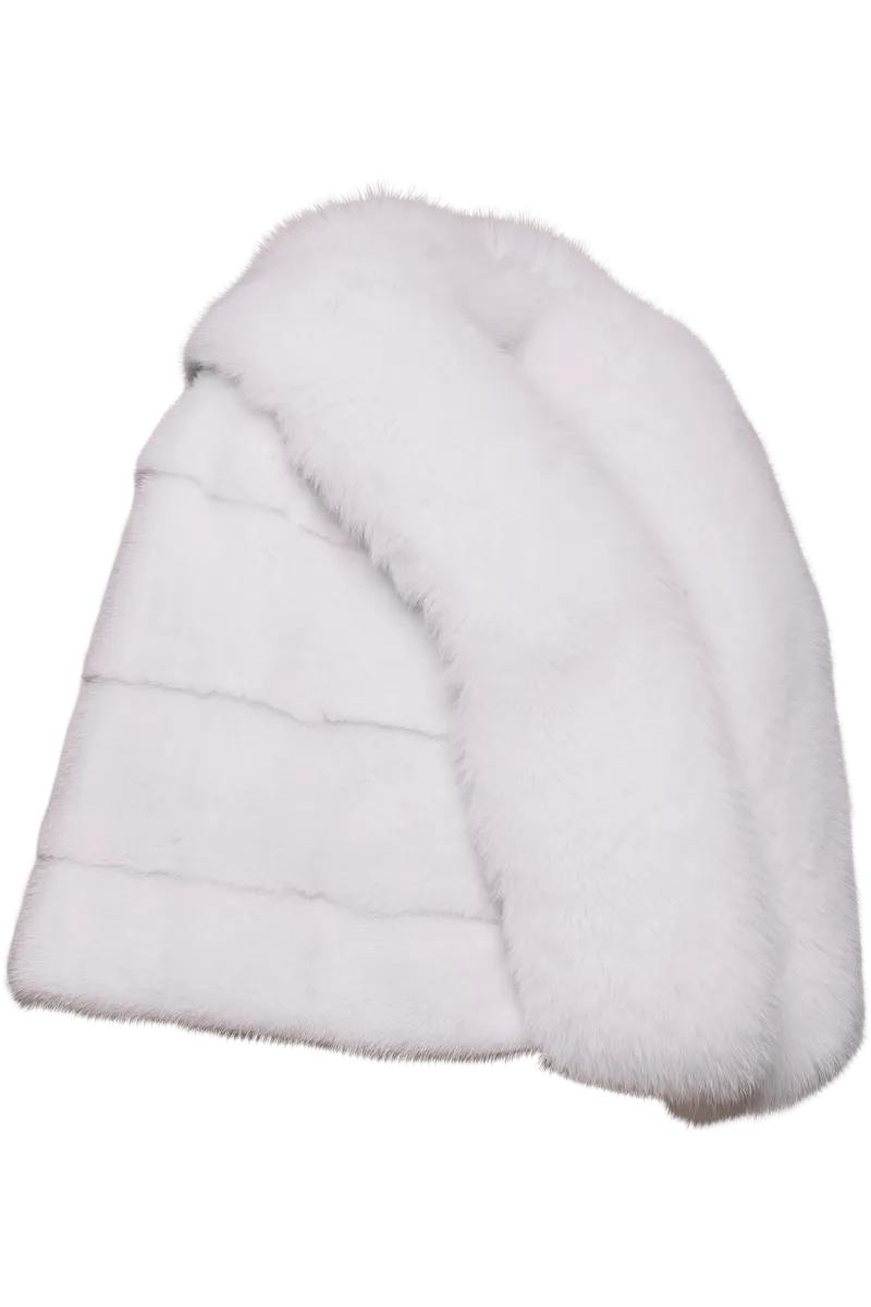Elegant Horizontal White Fox & Mink Fur Cape