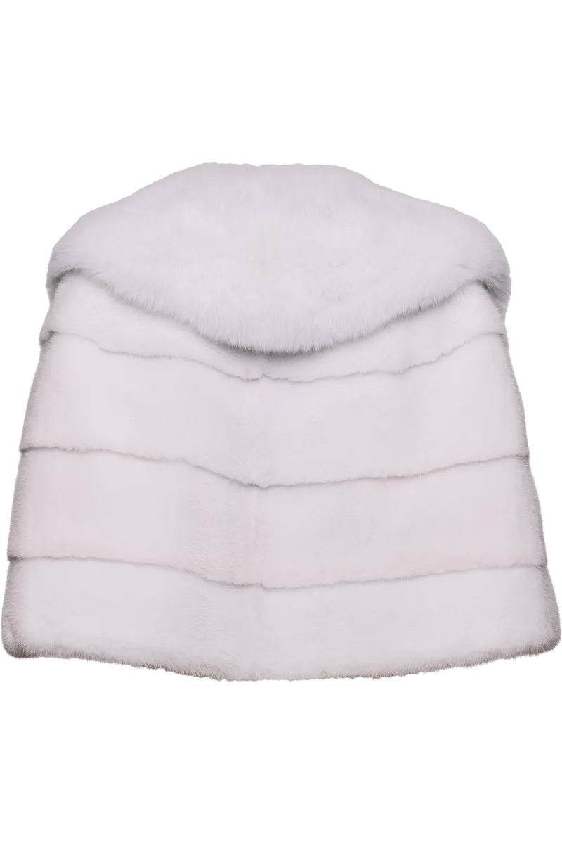 Elegant Horizontal White Fox & Mink Fur Cape