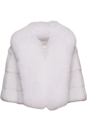 Elegant Horizontal White Fox & Mink Fur Cape