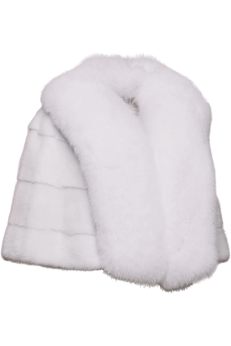 Elegant Horizontal White Fox & Mink Fur Cape