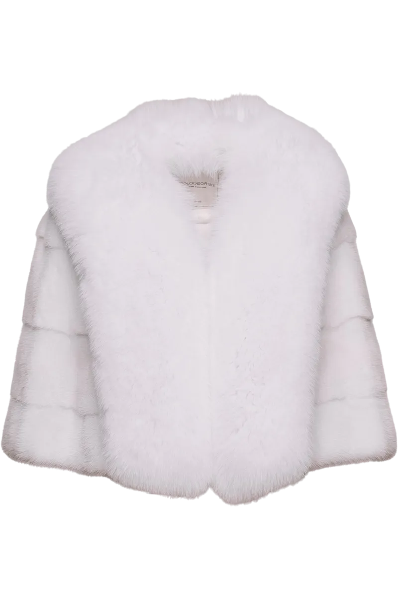 Elegant Horizontal White Fox & Mink Fur Cape