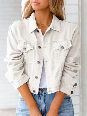 Elegant Temperament Chest Pocket Collar Button Denim Jacket