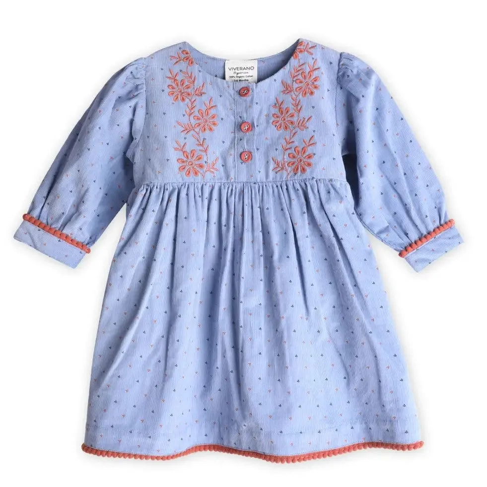 Embroidered Corduroy Dress