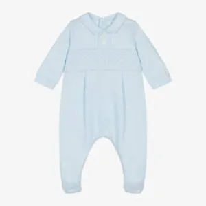 Emile et Rose Boys Blue Cotton Embroidered Babygrow