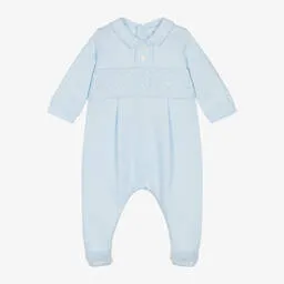 Emile et Rose Boys Blue Cotton Embroidered Babygrow