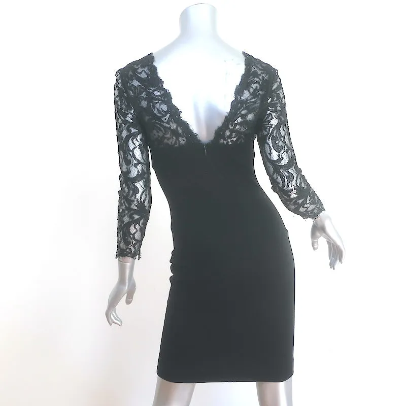 Emilio Pucci Sequined Lace Yoke Dress Black Stretch Jersey Size US 6