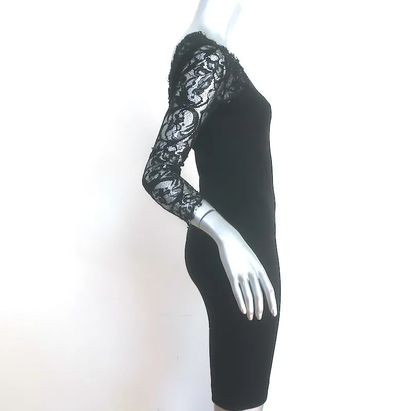 Emilio Pucci Sequined Lace Yoke Dress Black Stretch Jersey Size US 6