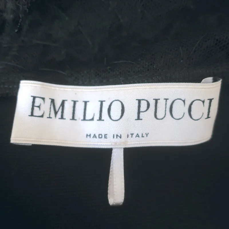 Emilio Pucci Sequined Lace Yoke Dress Black Stretch Jersey Size US 6