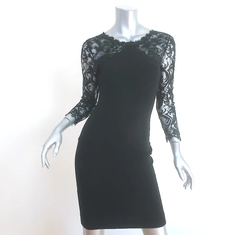 Emilio Pucci Sequined Lace Yoke Dress Black Stretch Jersey Size US 6
