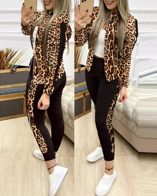Ensemble 2 pieces pour femme / 2 Piece Set Autumn Winter Zipper Jacket   Long Pants Sports Suit Female Sweatshirt Sportswear Suit For Woman