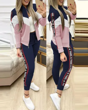 Ensemble 2 pieces pour femme / 2 Piece Set Autumn Winter Zipper Jacket   Long Pants Sports Suit Female Sweatshirt Sportswear Suit For Woman