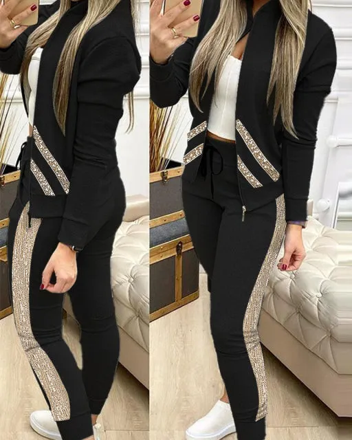 Ensemble 2 pieces pour femme / 2 Piece Set Autumn Winter Zipper Jacket   Long Pants Sports Suit Female Sweatshirt Sportswear Suit For Woman