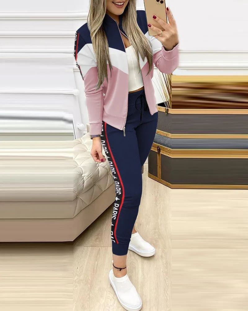 Ensemble 2 pieces pour femme / 2 Piece Set Autumn Winter Zipper Jacket   Long Pants Sports Suit Female Sweatshirt Sportswear Suit For Woman