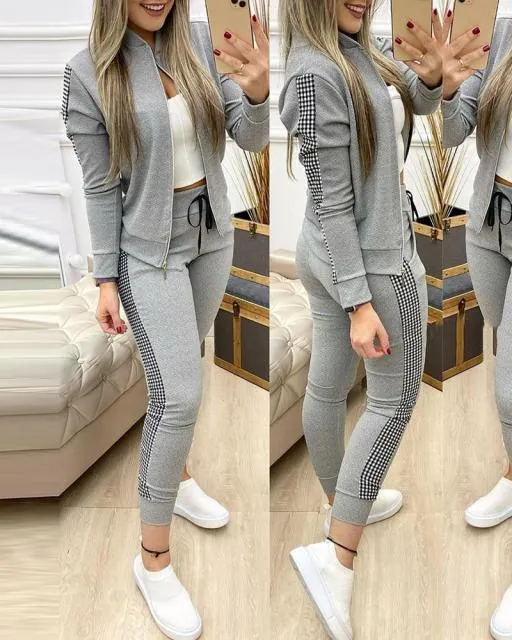 Ensemble 2 pieces pour femme / 2 Piece Set Autumn Winter Zipper Jacket   Long Pants Sports Suit Female Sweatshirt Sportswear Suit For Woman