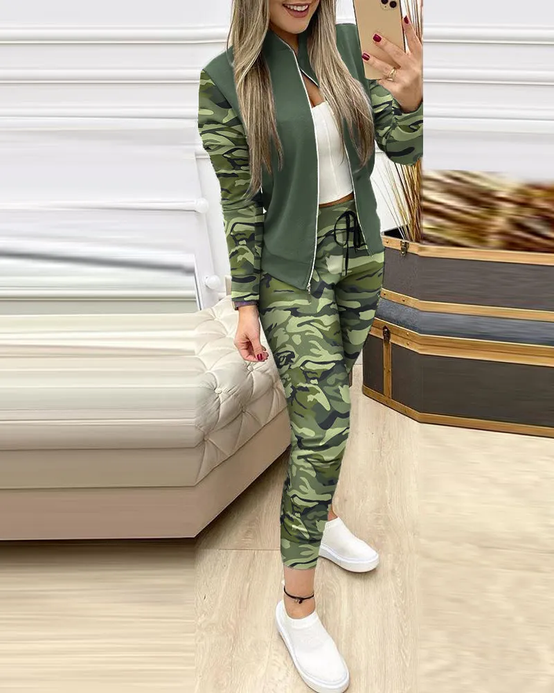 Ensemble 2 pieces pour femme / 2 Piece Set Autumn Winter Zipper Jacket   Long Pants Sports Suit Female Sweatshirt Sportswear Suit For Woman