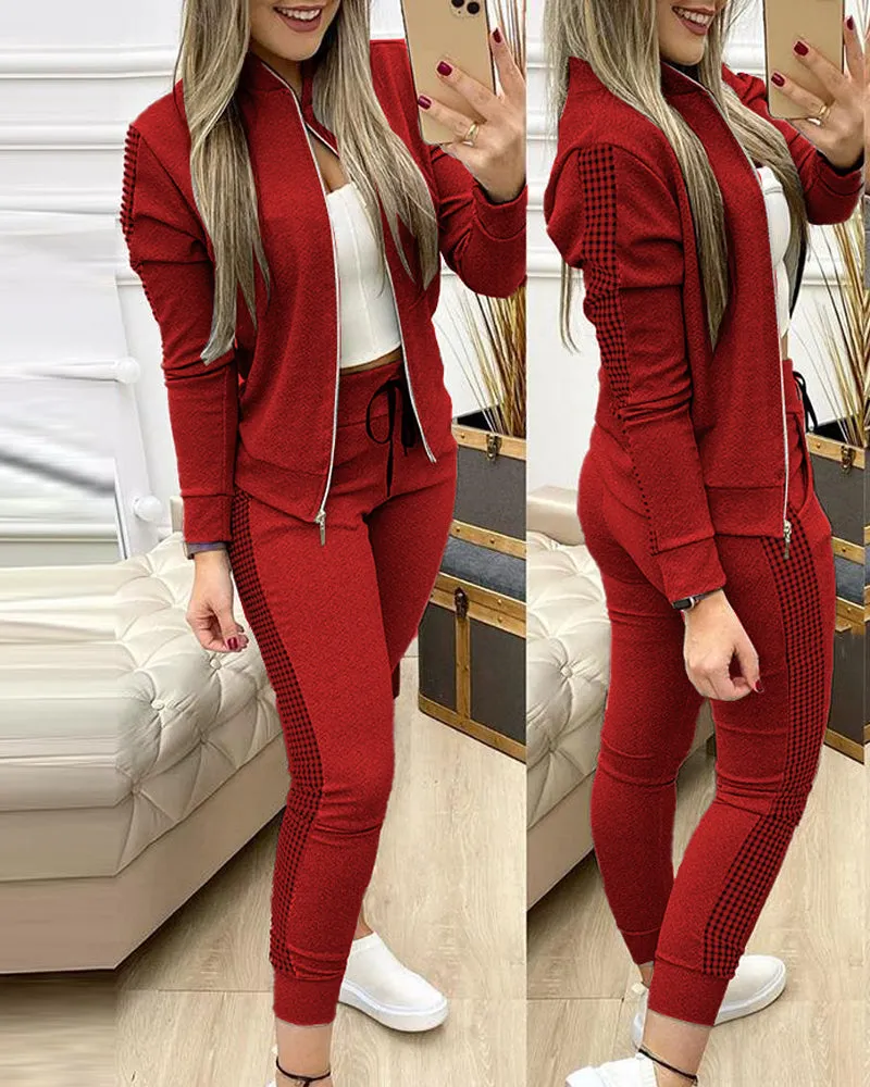Ensemble 2 pieces pour femme / 2 Piece Set Autumn Winter Zipper Jacket   Long Pants Sports Suit Female Sweatshirt Sportswear Suit For Woman