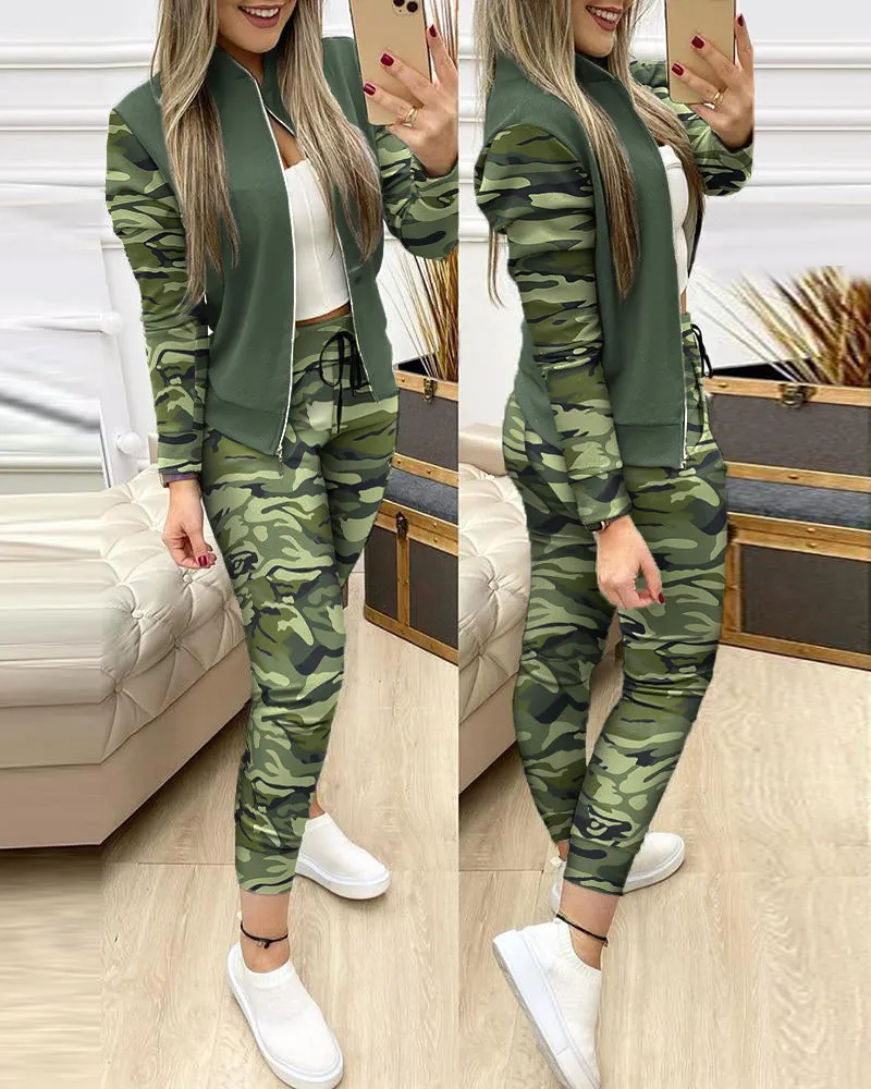 Ensemble 2 pieces pour femme / 2 Piece Set Autumn Winter Zipper Jacket   Long Pants Sports Suit Female Sweatshirt Sportswear Suit For Woman
