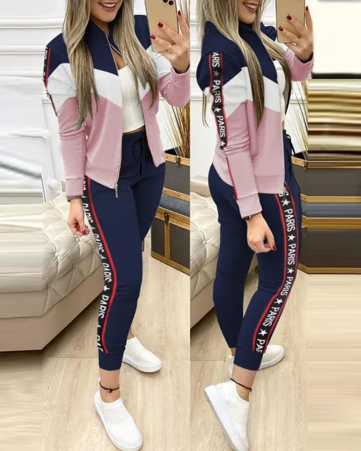 Ensemble 2 pieces pour femme / 2 Piece Set Autumn Winter Zipper Jacket   Long Pants Sports Suit Female Sweatshirt Sportswear Suit For Woman