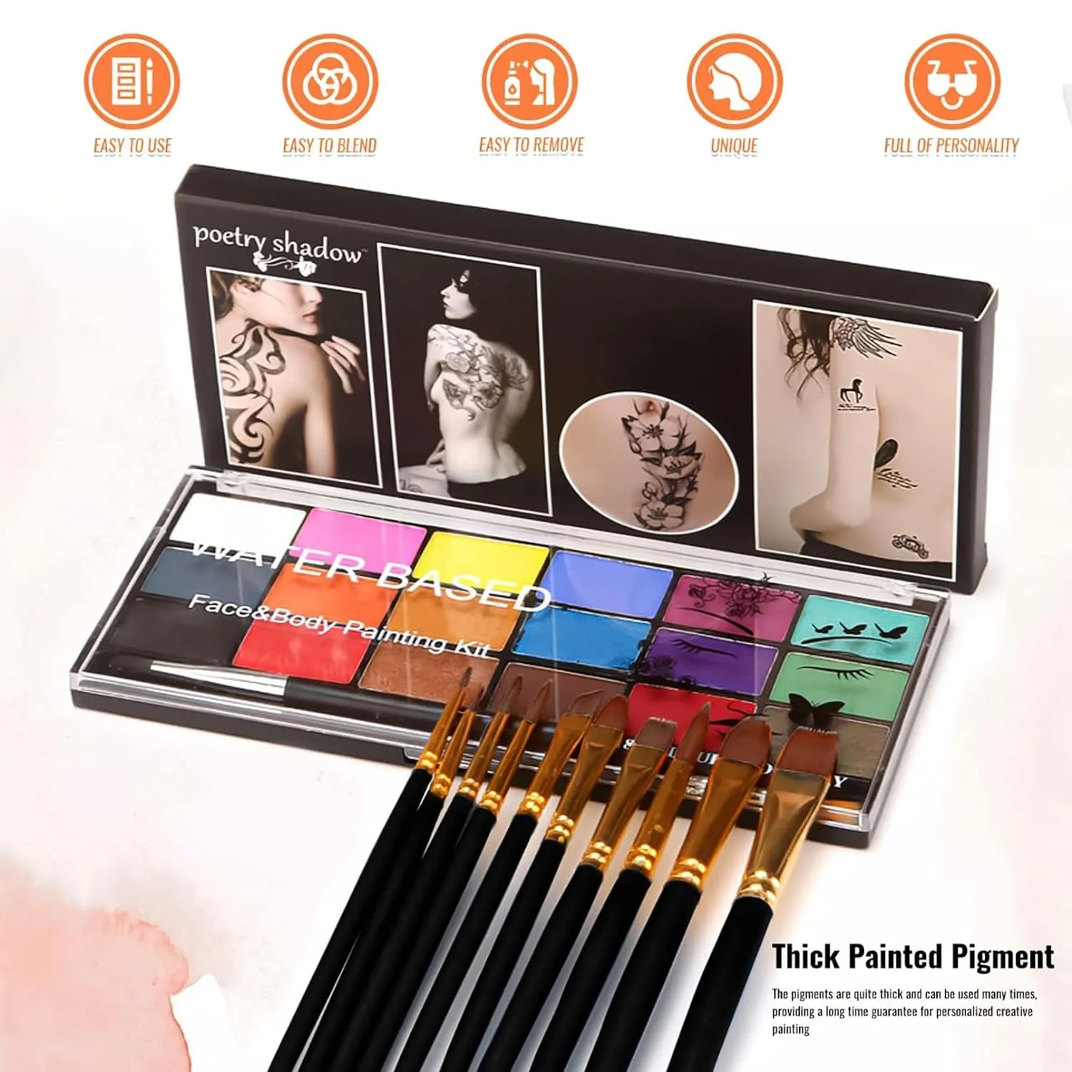 Face Painting Kit Non-Toxic Body Paint Washable 18 Colors Facepaint Makeup Kit for Adults with 10 Face Paint Brushes for Halloween Party Cosplay Makeup (Color 001)