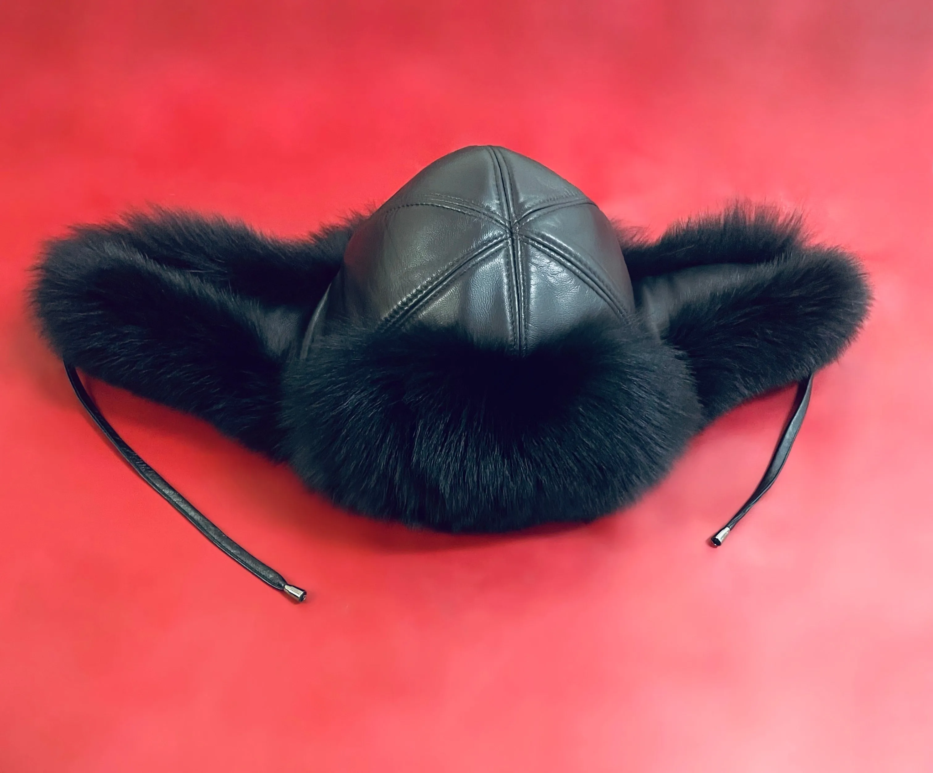 Fallon Aurielle Trapper Fox Fur & Leather Hat (Black)
